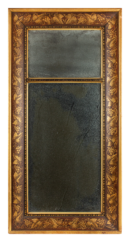 Mirror, Classical Gilt Stenciled Frame, Grape Leaf, Grapes & Tendrils   
Likely New York or Philadelphia, circa 1830
A fine example, extreme attention to detail, great surface, entire view